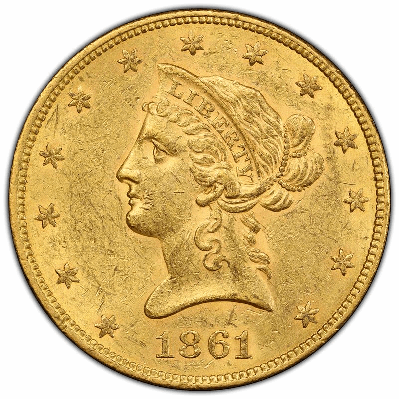 1861 $10 PCGS AU-58 CAC