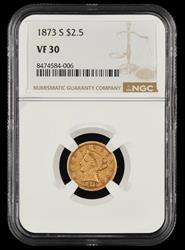 1873 S $2.5 Gold NGC VF-30