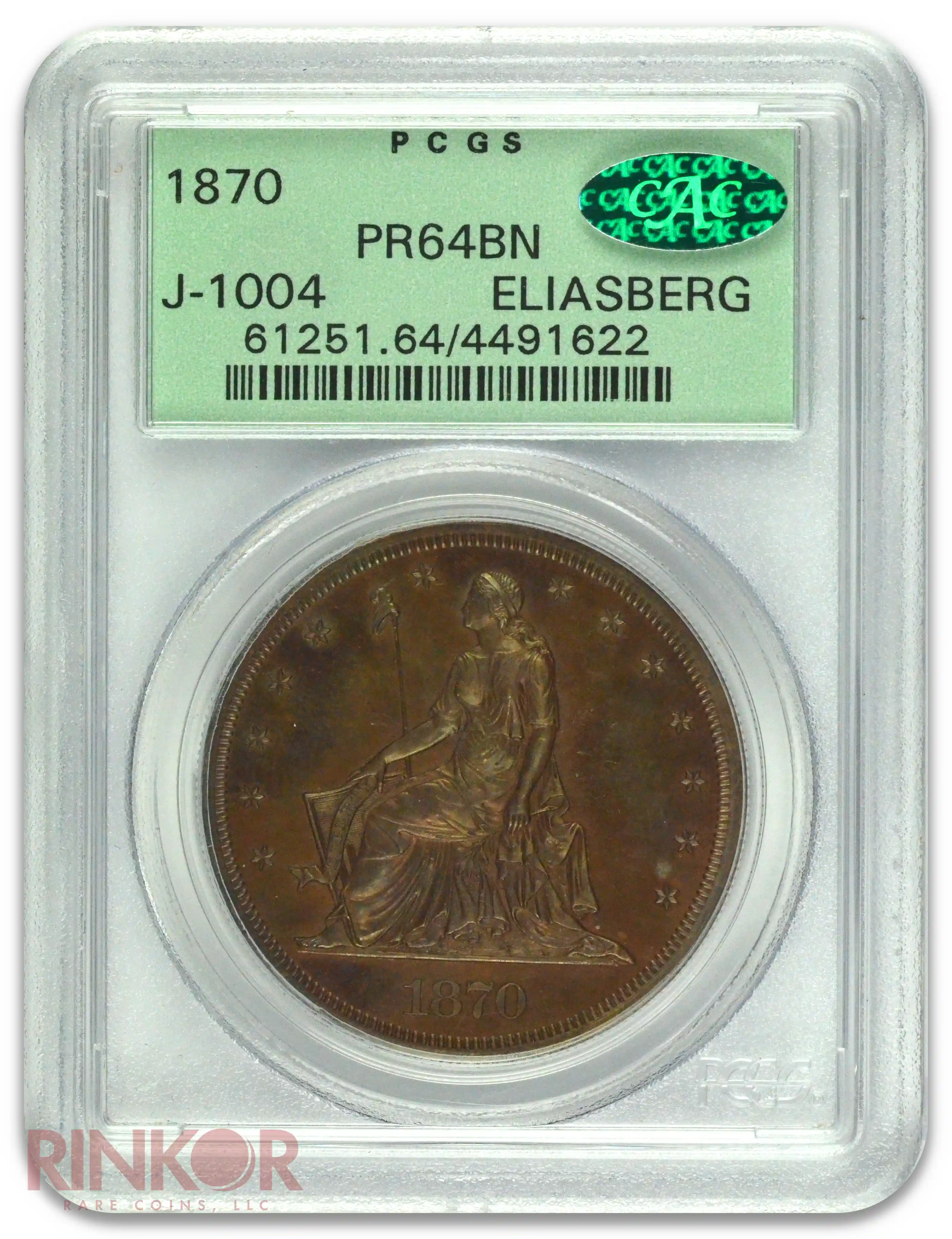 1870 $1 Pattern J-1004 Eliasberg Pedigree PCGS PR 64 BN CAC