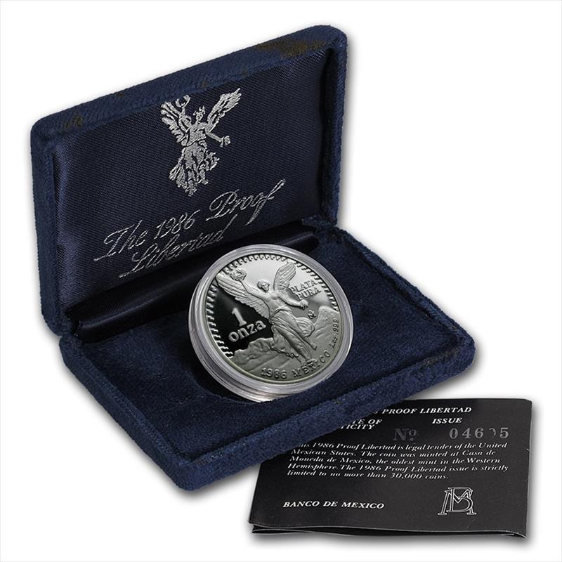 1986 Proof 1oz Silver Mexican Libertad in Box with COA 
