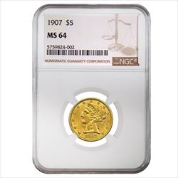 $5 Liberty Head Gold Half Eagle MS64 (Date Varies) 