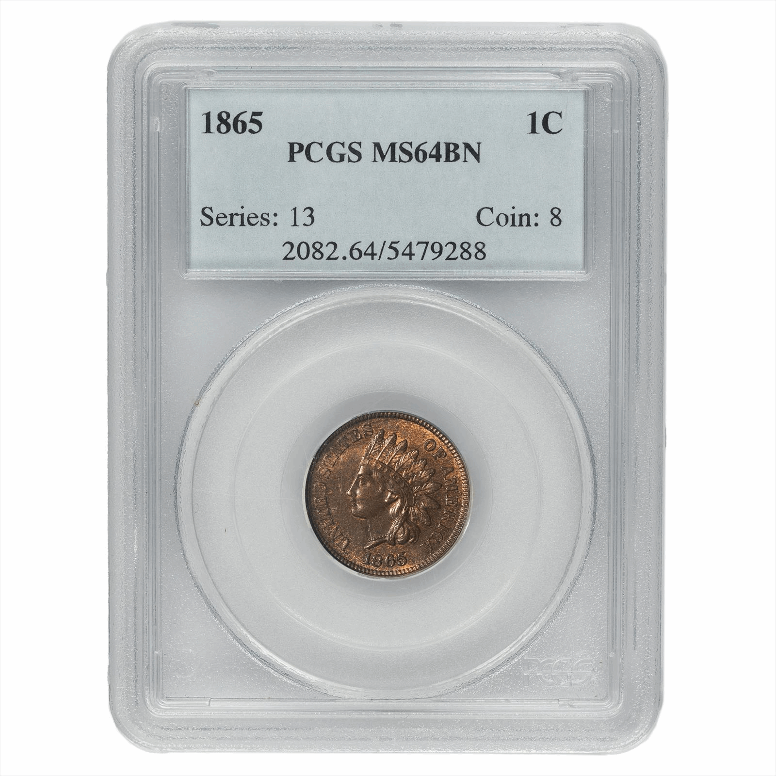 1865 Indian Head Small Cent 1C Fancy 5, PCGS MS 64 BN