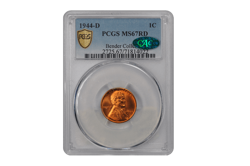 1944-D 1C Lincoln Cent - Type 1 Wheat Reverse PCGS RD (CAC) #3571-12 MS67