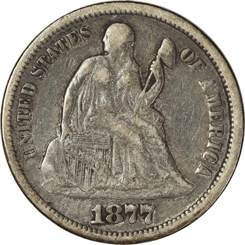 1877 Liberty Seated Dime 10c, Raw Ungraded Coin