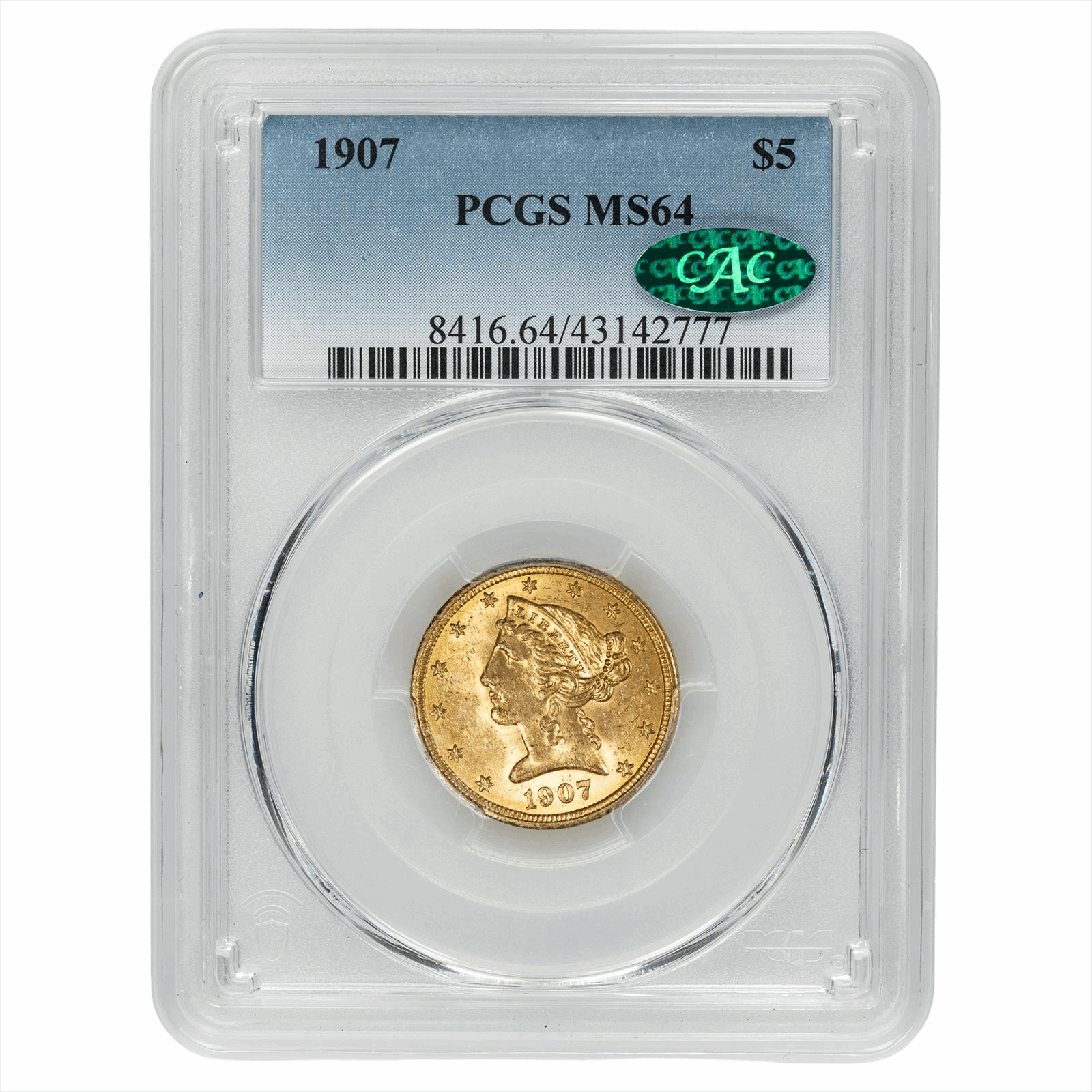 1907 Liberty Head Gold Half Eagle $5 PCGS MS 64 CAC
