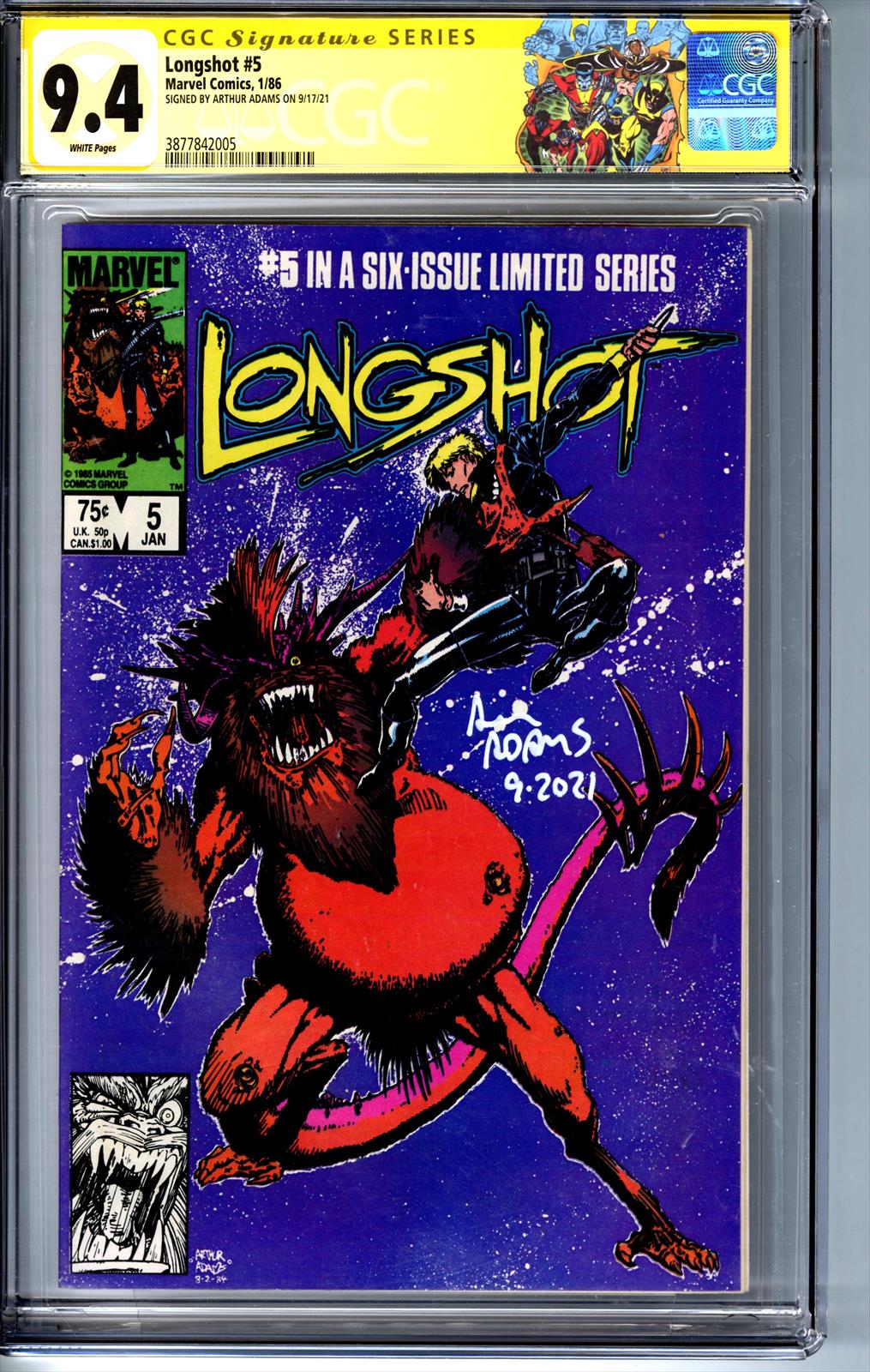 Longshot #5 CGC 9.4 Signature Series Signed by Arthur Adams 