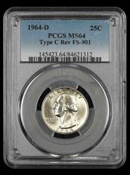 1964 D Washington Quarter PCGS MS64 Type C Reverse FS-901 MS64