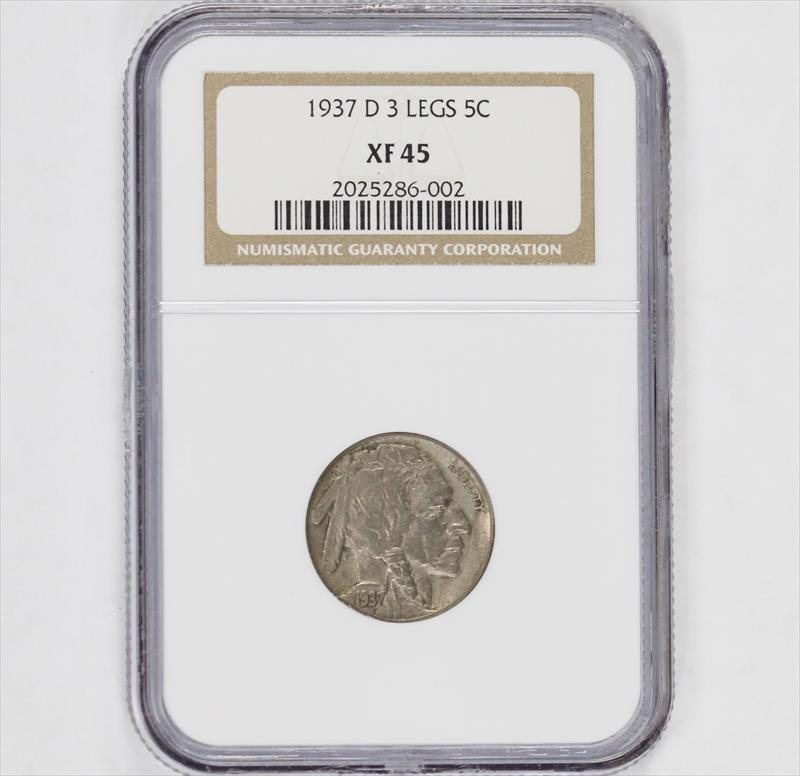 1937-D 5c Buffalo Nickel 3 LEGS - NGC XF45 - Nice Original Coin