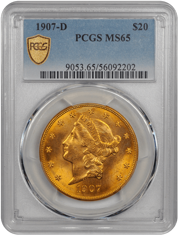 1907-D Liberty Head $20 PCGS MS 65