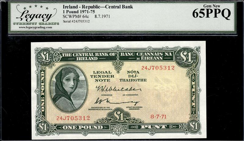 IRELAND REPUBLIC CENTRAL BANK 1 POUND 1971-75 GEM NEW 65PPQ  