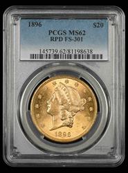 1896 $20 Gold RPD FS-301 PCGS MS62