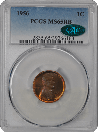 1956 1C Lincoln Cent - Type 1 Wheat Reverse PCGS RB (CAC) #3474-2 MS65
