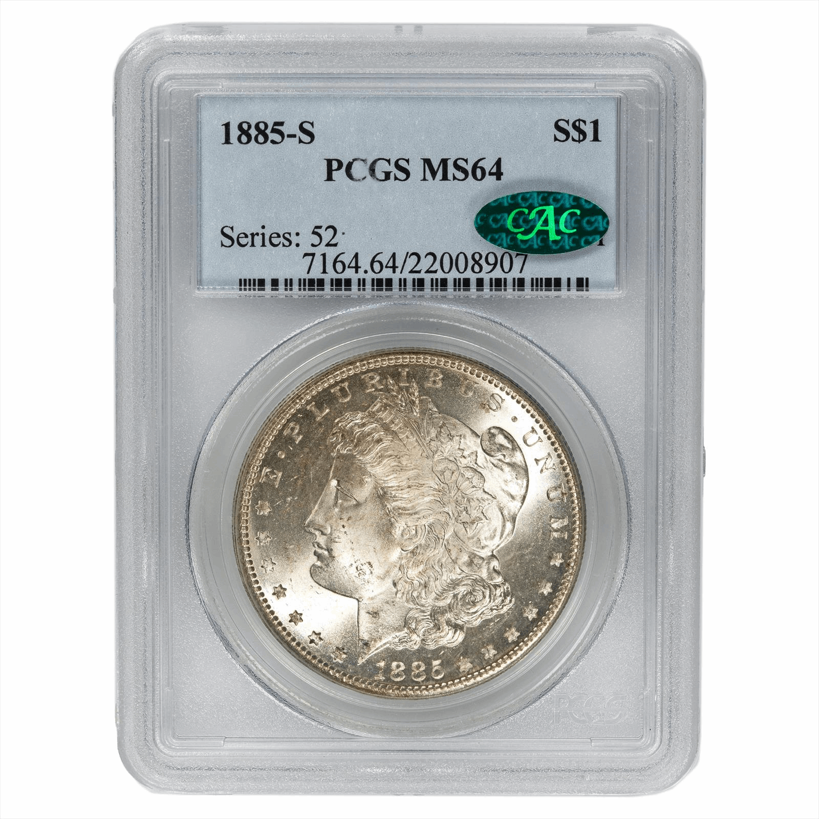 1885-S Morgan Silver Dollar $1 PCGS MS 64 CAC