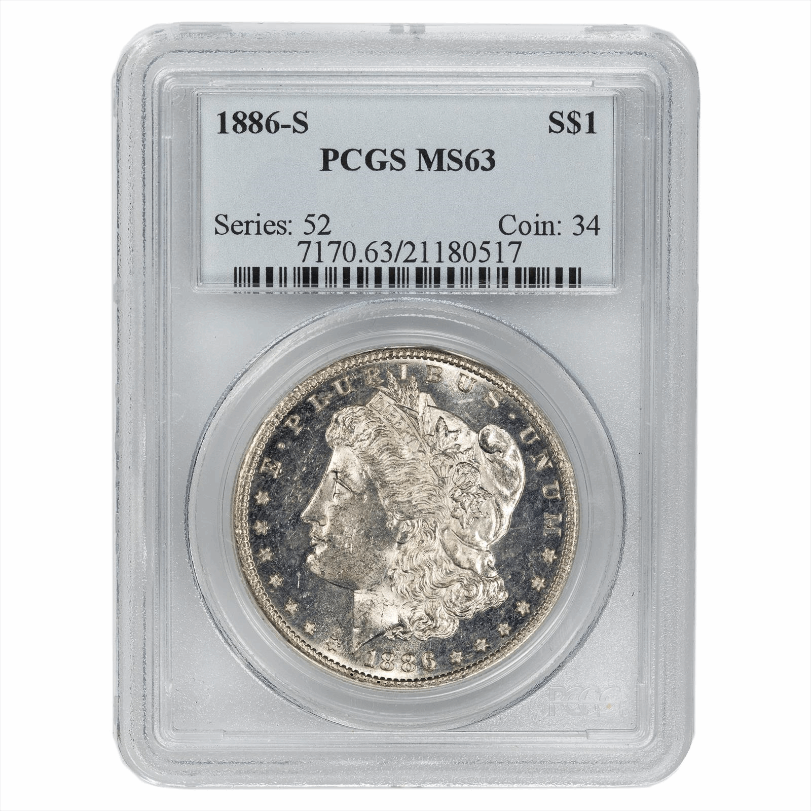1886-S $1 Silver Morgan Dollar PCGS MS 63 