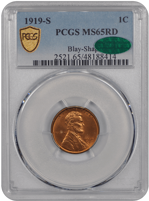 1919-S Lincoln Wheat PCGS CAC RD 65 