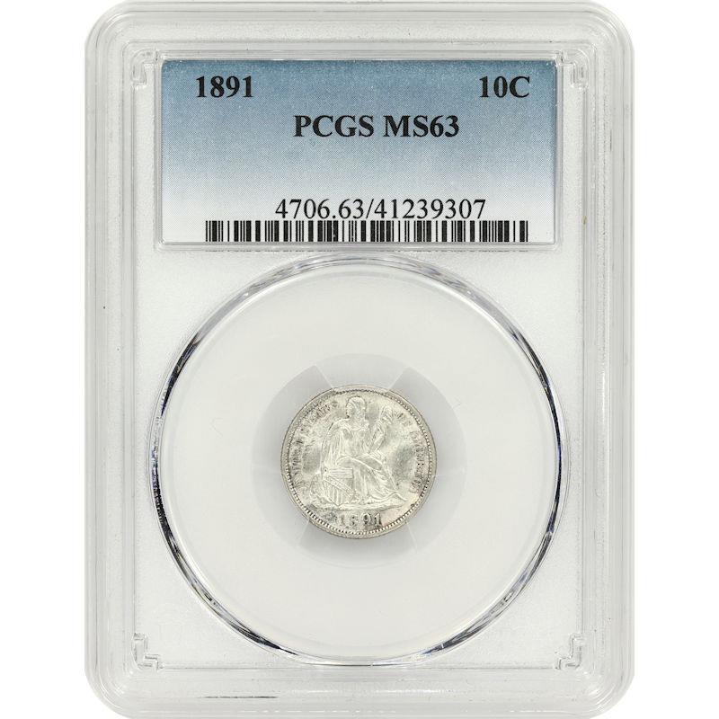 1891 Seated Liberty Dime 10C PCGS MS63 Choice Uncirculated