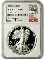 1994-P American Silver Eagle NGC PF70 Ultra Cameo John Mercanti Signature  