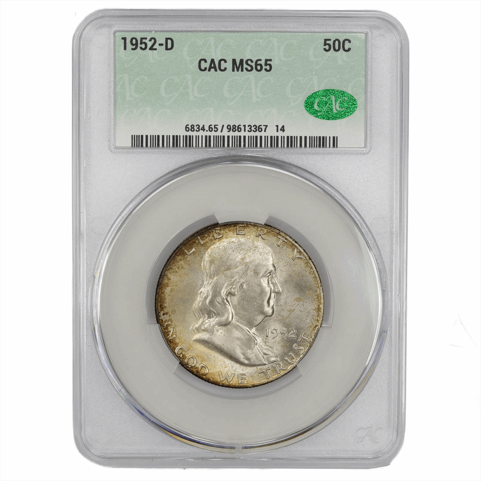 1952-D Franklin Half Dollar 5C CACG MS 65 CAC