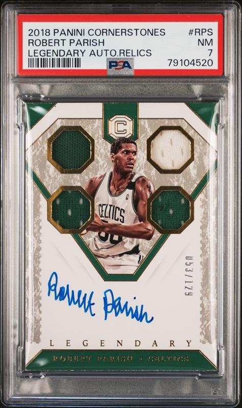 2018 Panini Cornerstones Legendary Auto Relics 053 /129 RPS ROBERT PARISH - PSA NM 7 Pop 1 Cert #: 79104520