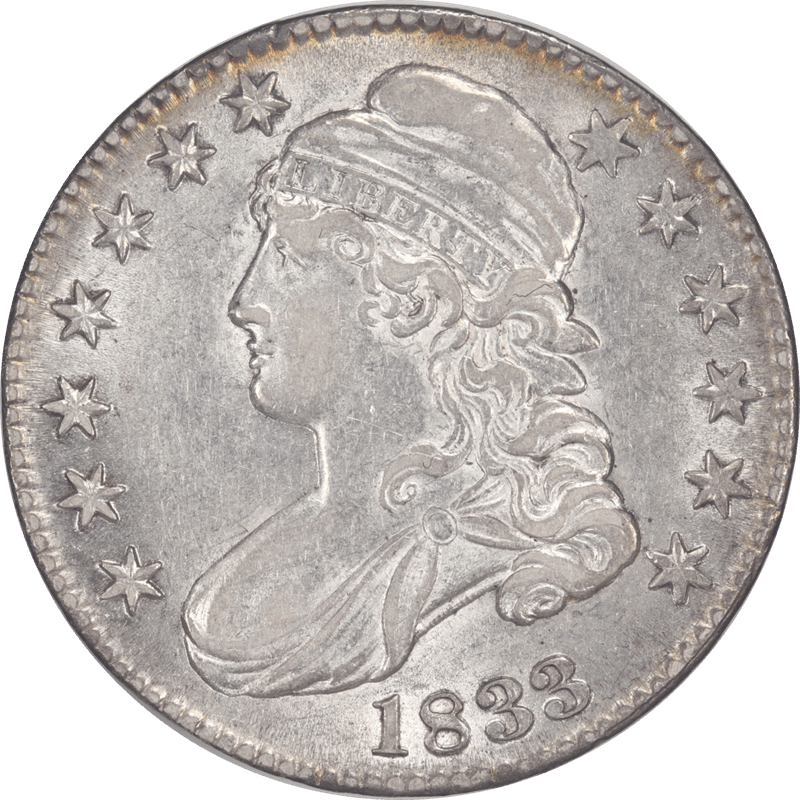 1833 Capped Bust Half Dollar 50c Raw Ungraded Coin Choice About Uncirculated - Nice White Coin