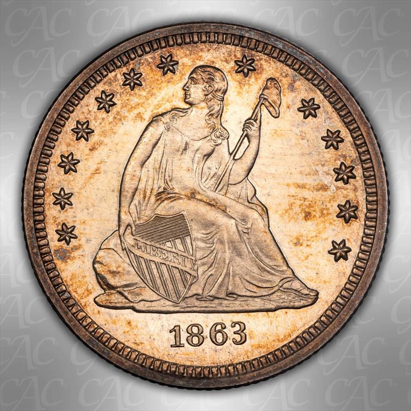 1863 25c CACG PR 65 CAM