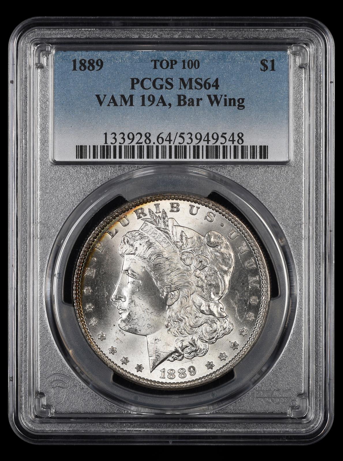 1889 $1 VAM 19A Bar Wing PCGS MS 64
