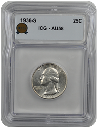 1936-S Quarter  ICG  AU58