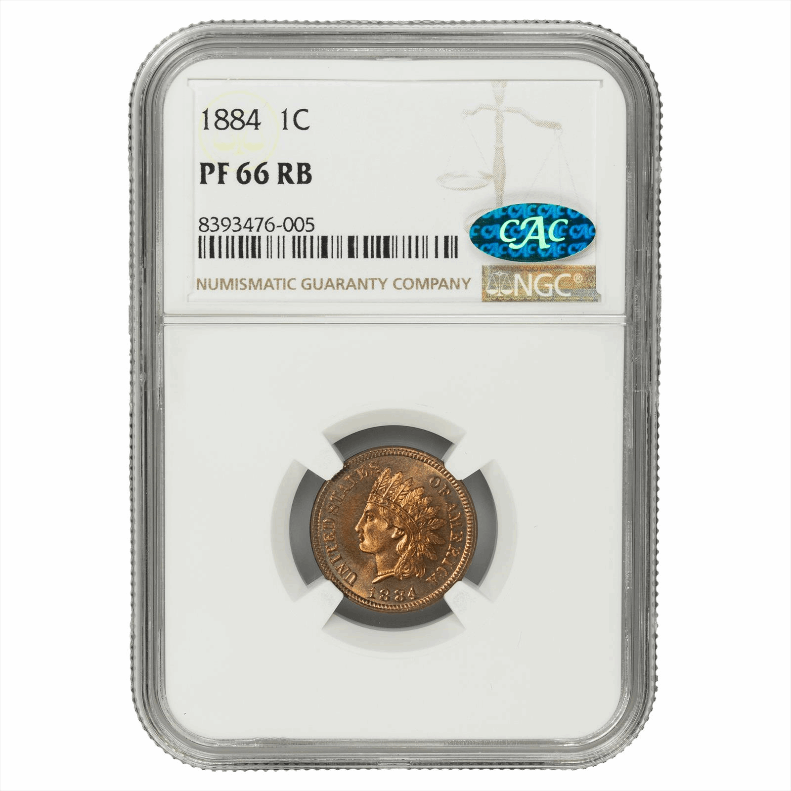1884 Indian Head Cent 1C NGC PF 66 CAC