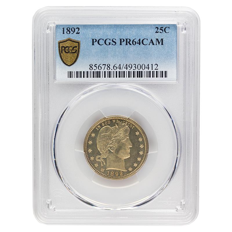 1892 Barber Quarter, 25C PCGS PR 64 CAM