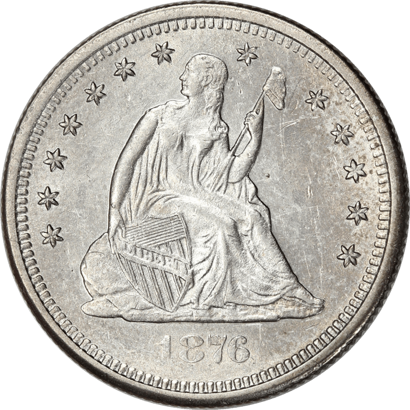 1876-S Seated Liberty Quarter, 25c Circulated, About Uncirculated