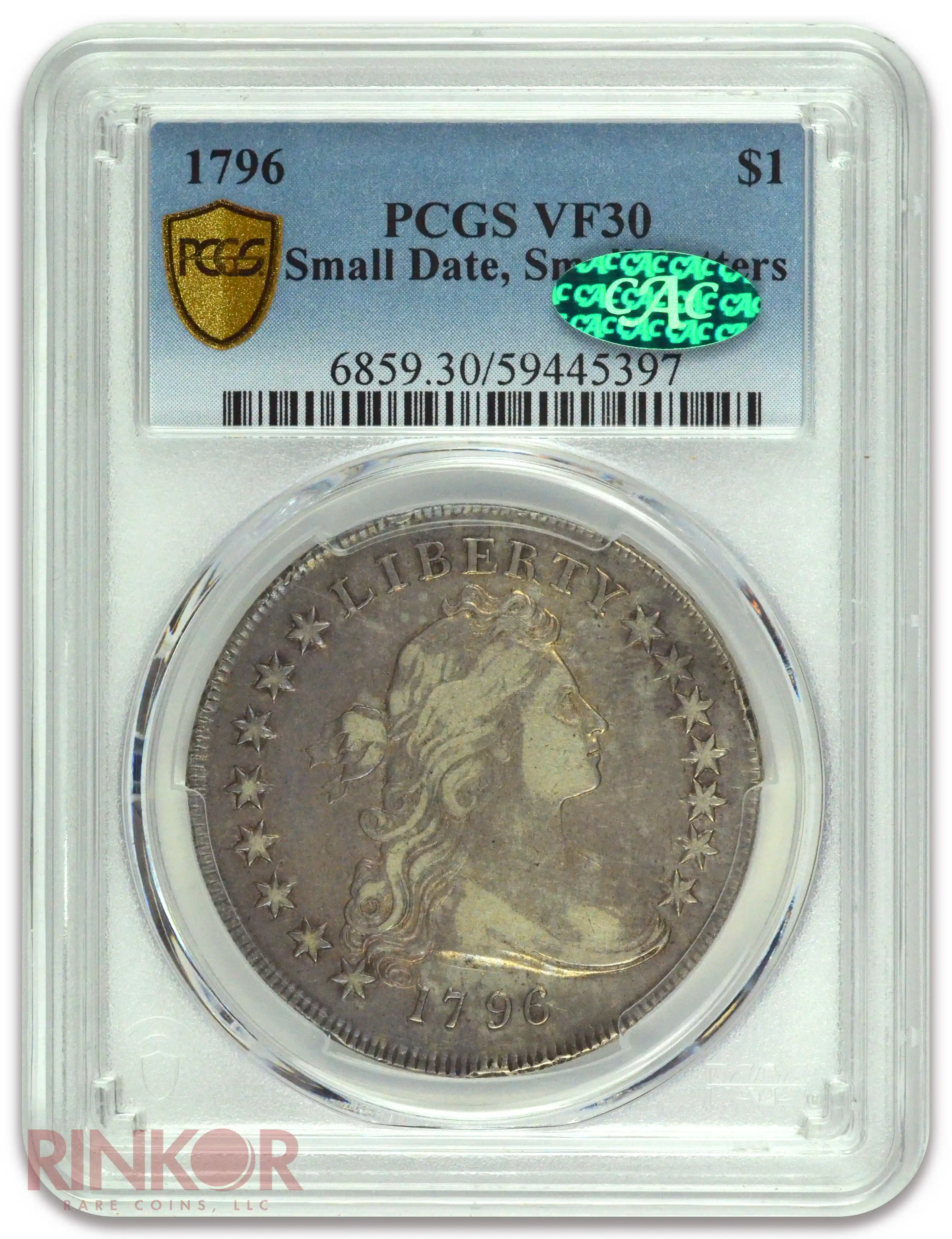 1796 $1 Small Date, Small Letters Draped Bust Dollar PCGS VF-30 CAC