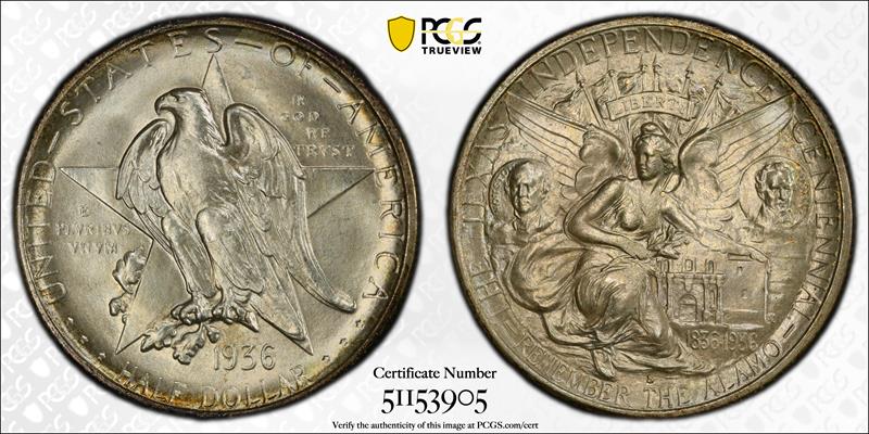1936-S Texas 50C PCGS MS 67 CAC