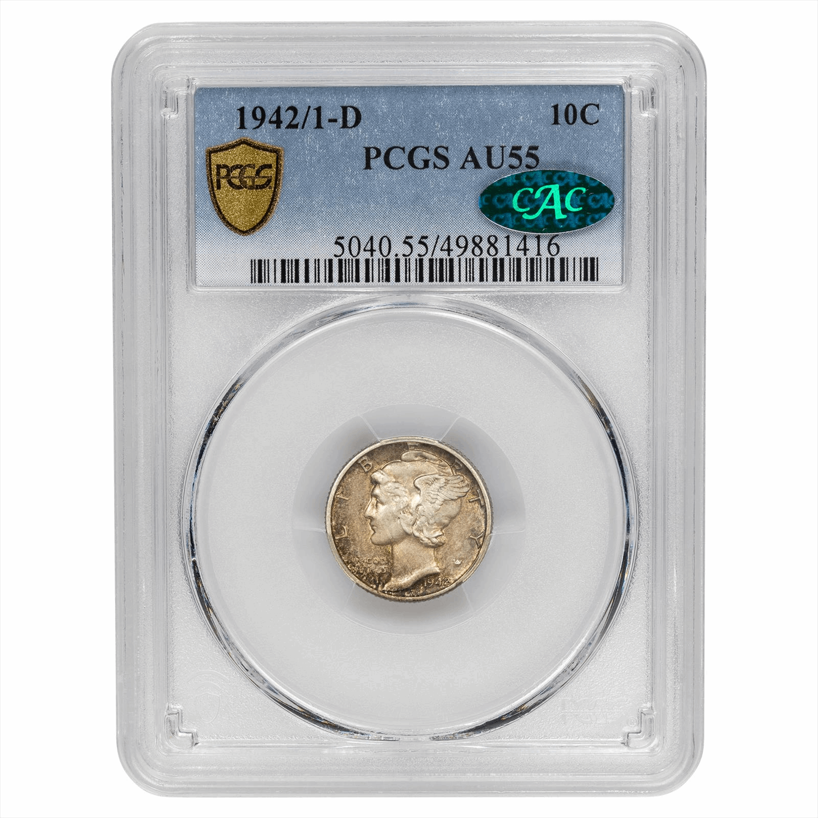 1942/1-D Mercury Dime 10C - PCGS AU55 CAC