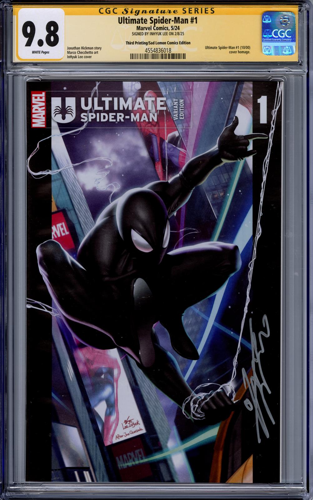 Ultimate Spider-Man #1 CGC Signature Series 9.8 (Marvel, 2024) Signed by Inhyuk Lee (Third Printing/Sad Lemon Edition 