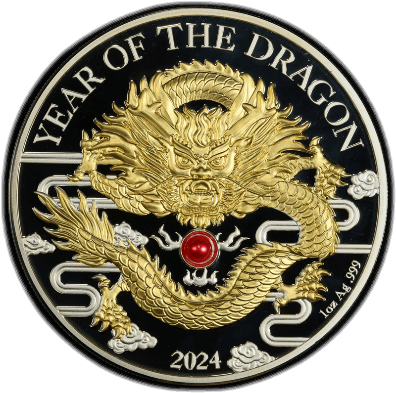 2024 Vanatu 20 Vatu Year of the Dragon  Ag Selective Gilt PCGS PR70DCAM 