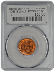 1955-S Lincoln PCGS RD 66+