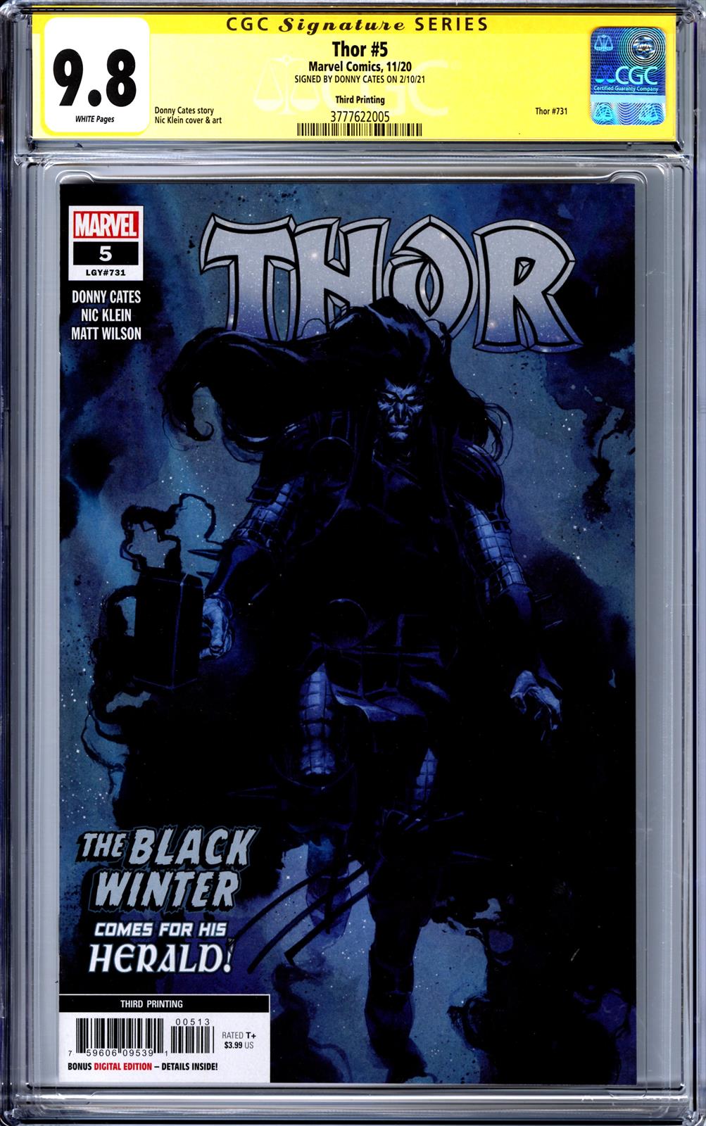 Thor #5 Marvel Comics 11/20 Signed by Donny Cates CGC Signature Series 9.8