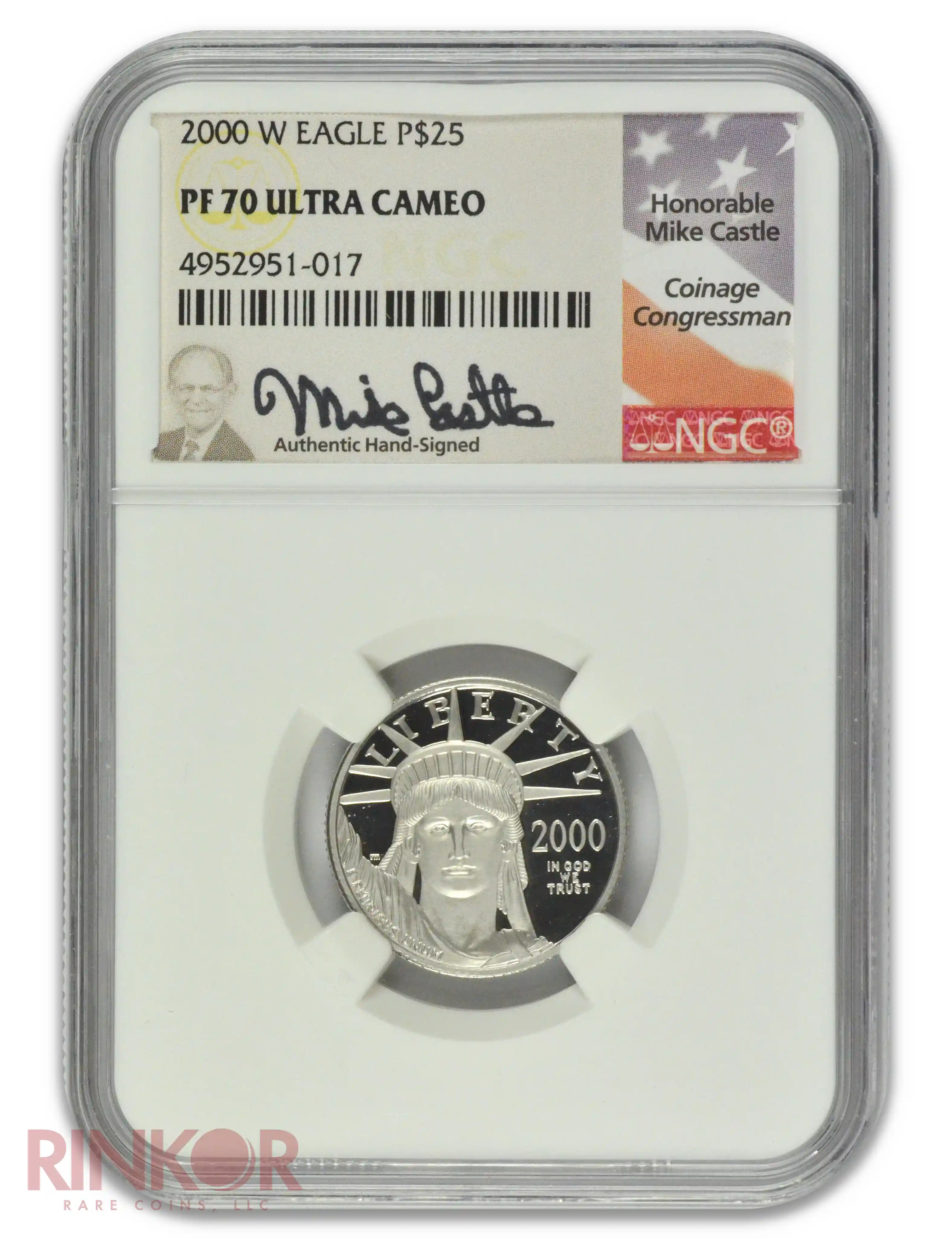 2000-W Platinum Eagle Mike Castle Signature P$25 NGC PF 70