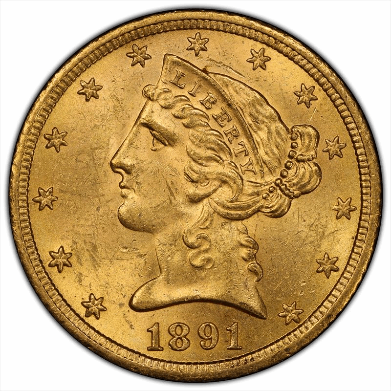 1891-CC $5 PCGS MS 63 CAC