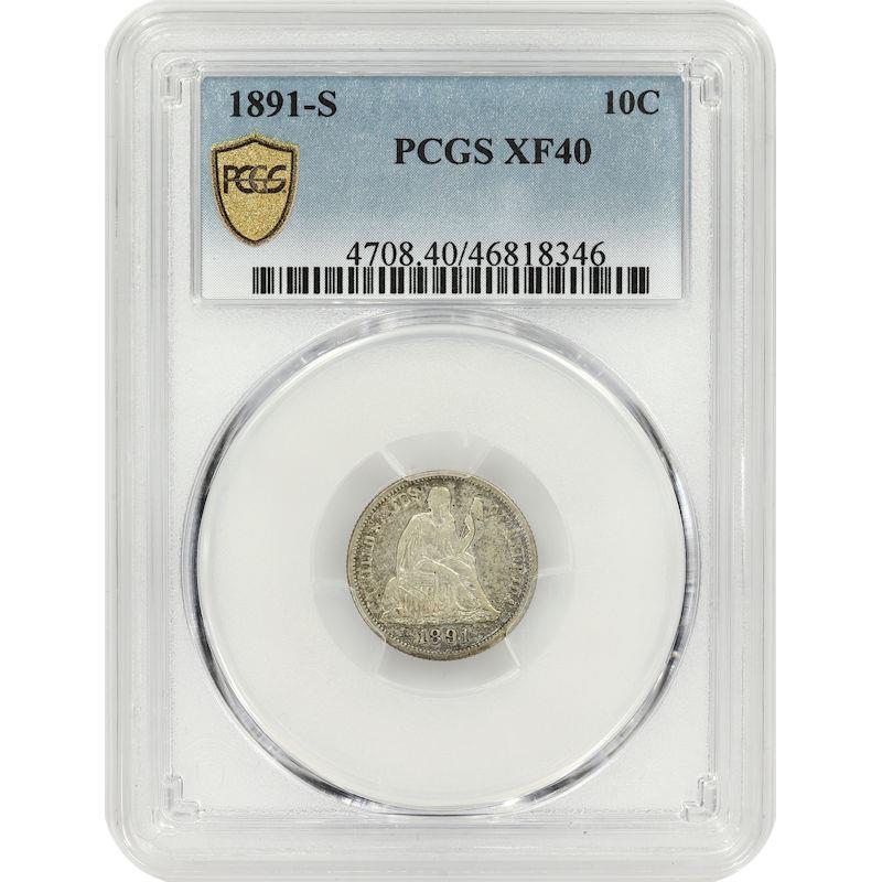 1891-S Seated Liberty Dime 10C PCGS XF40 Gold Shield Certified