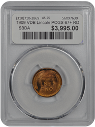 1909 VDB Lincoln PCGS 67+ RD