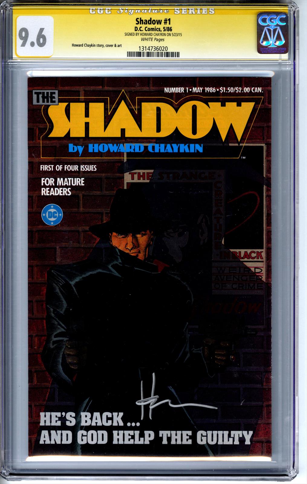 Shadow v1986 #1 CGC 9.6 Signature Series Signed by Howard Chaykin 