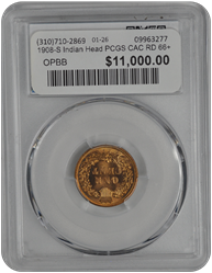 1908-S Indian Head PCGS CAC RD 66+