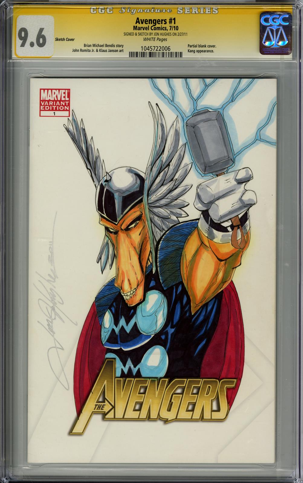 Avengers #1 CGC Signature Series 9.6 (Marvel, 2010) Signed & Sketch by Jon Hughes 