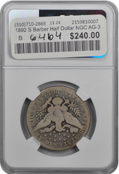 1892 S Barber Half Dollar NGC AG-3