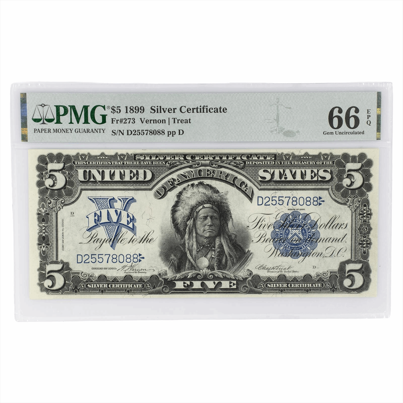 1899 $5 Silver Certificate, Fr. 273. PMG 66 EPQ - Near Superb Note