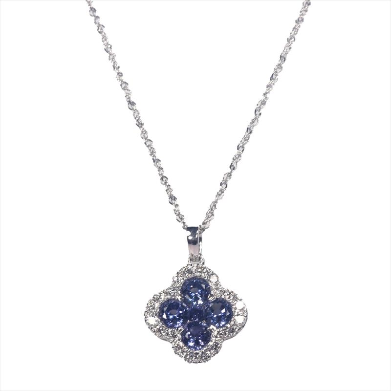 1.38cttw Sapphire and .38 Diamond Pendant in 14k White Gold 