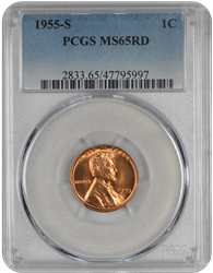 1955-S Lincoln PCGS RD 65