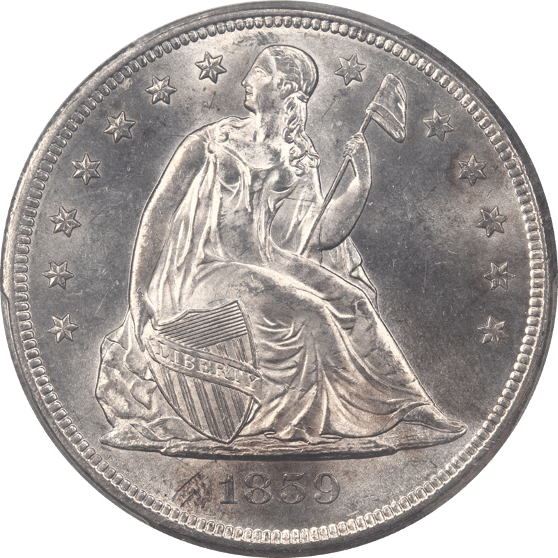 1859-O Liberty Seated Dollar $1 PCGS MS 64 CAC - Nice White Coin