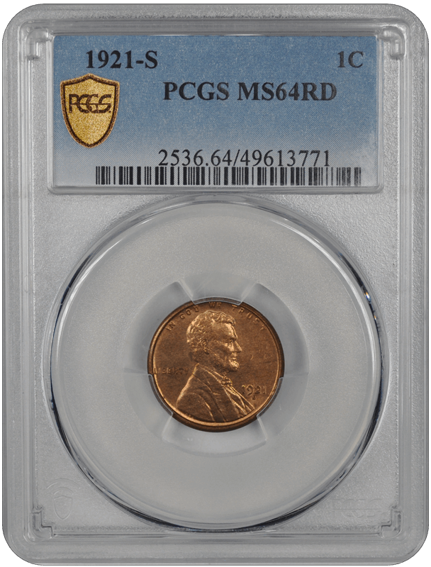 1921-S Lincoln PCGS RD 64